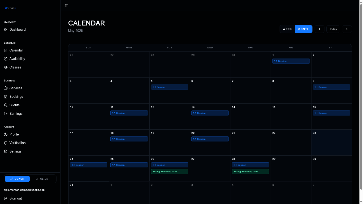 Kynetiq calendar view
