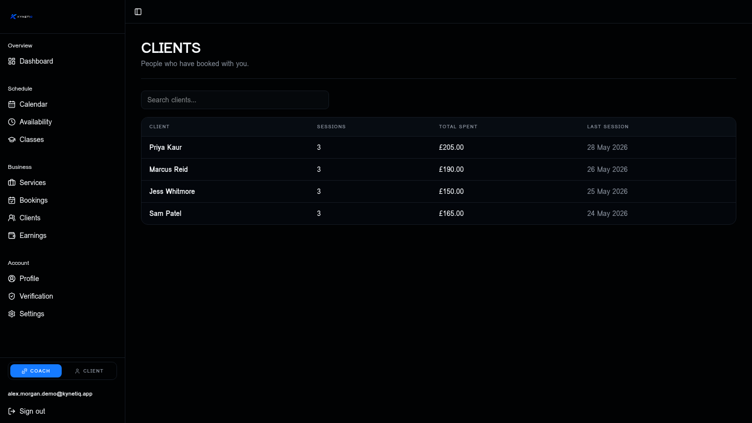 Client list and profiles
