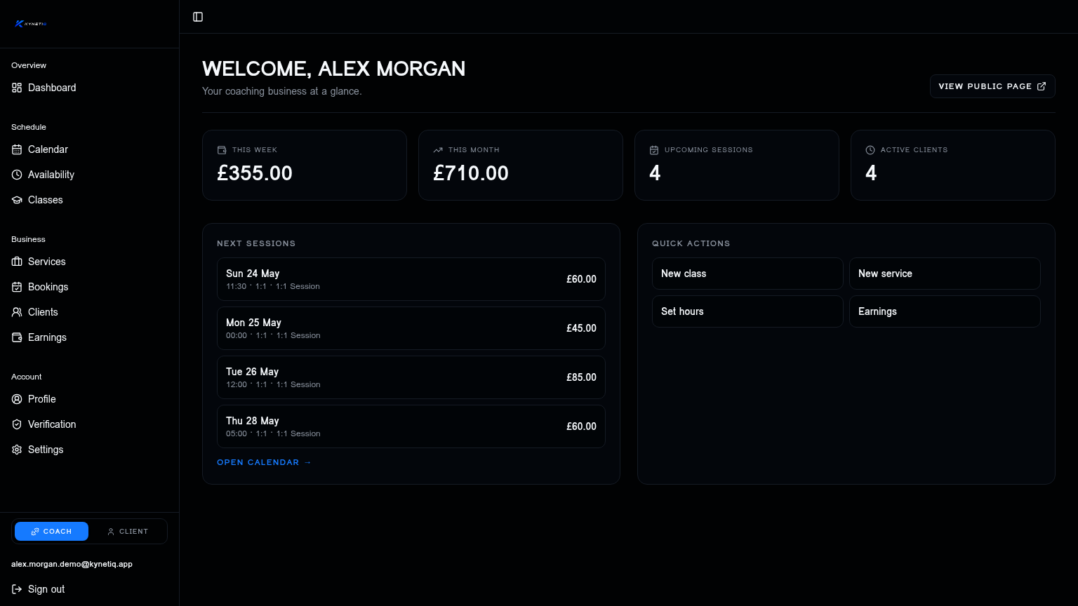 Coach dashboard summary